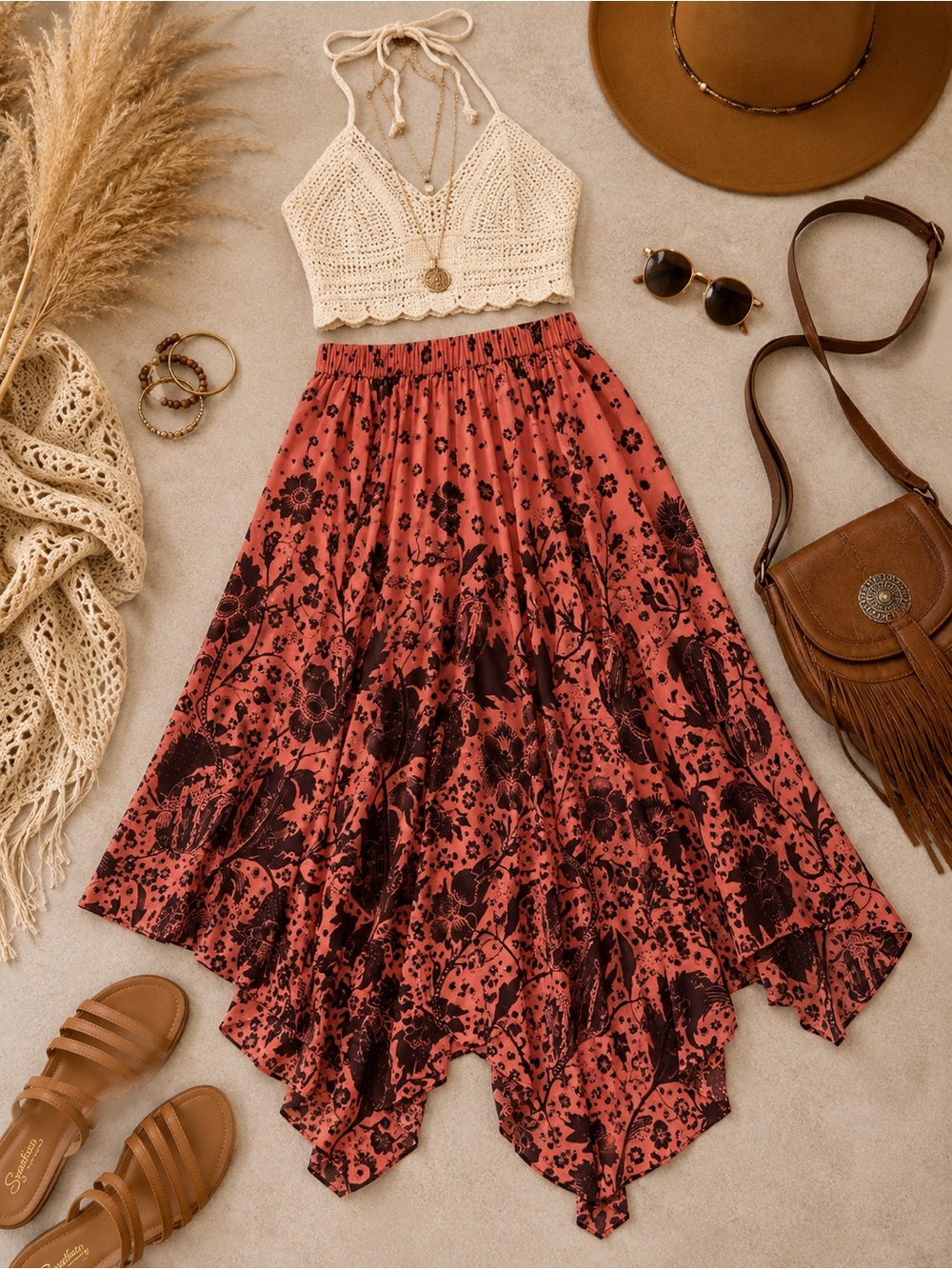 Anthropologie Florence Balducci Asymmetrical Midi Skirt | Boho Floral High-Low - Picture 4 of 6